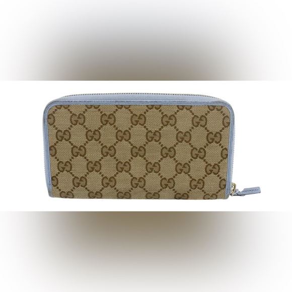 Gucci Tan and Light Blue Monogram Wallet - Picture 2 of 11